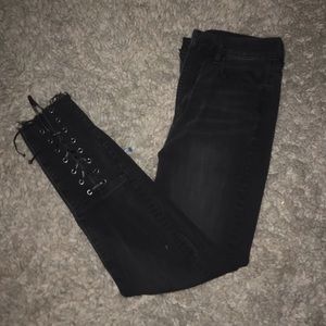 Black Lace Up Jeans